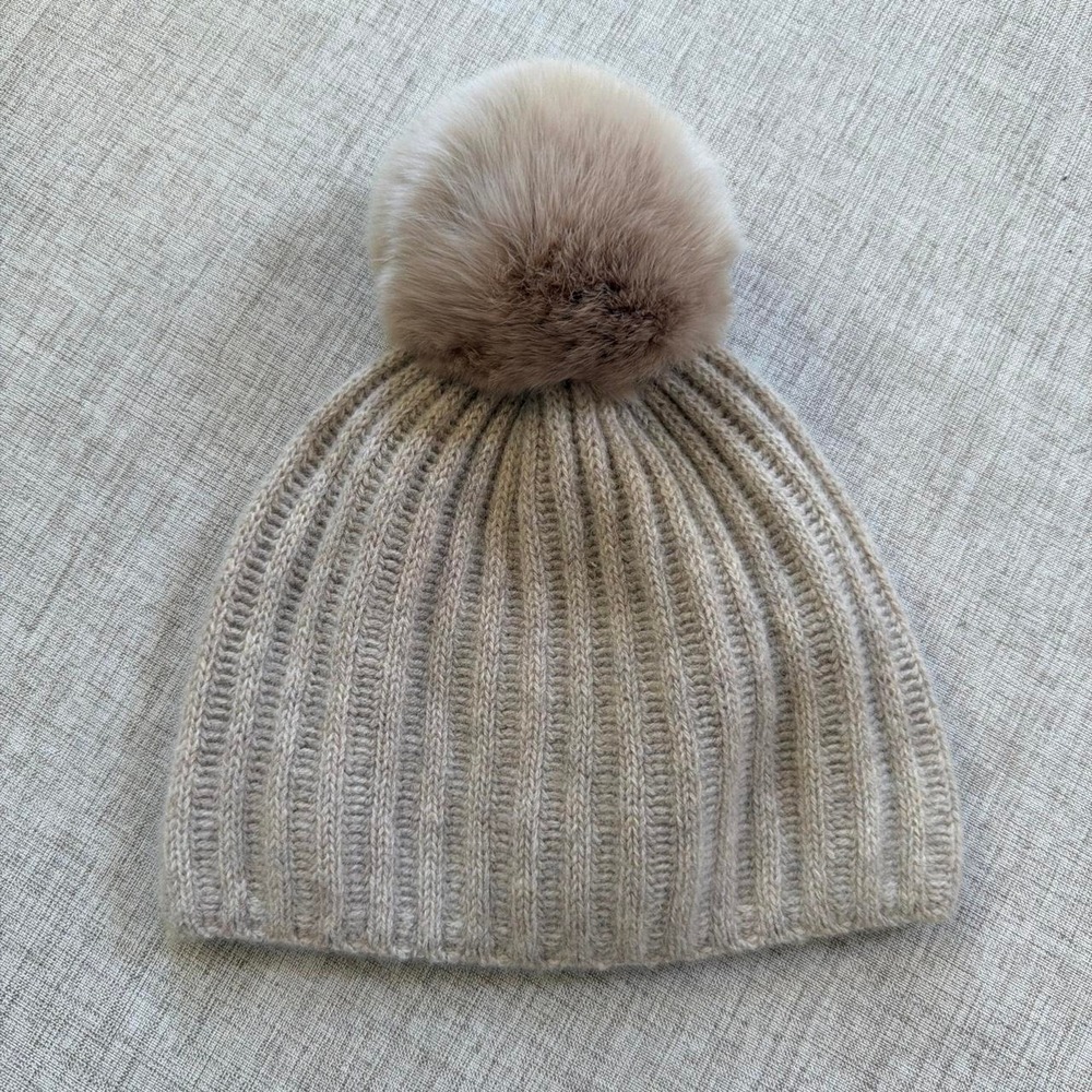 Restoration Hardware 100% Cashmere Pom Pom baby infant hat unisex - Picture 2 of 5